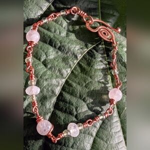 Moonstone Copper Chain Bracelet Rare Green Apatite Gems Dainty Artisan Crafted